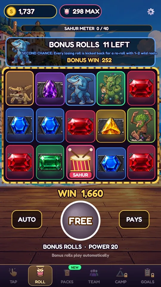 Giant wilds landing during bonus rolls